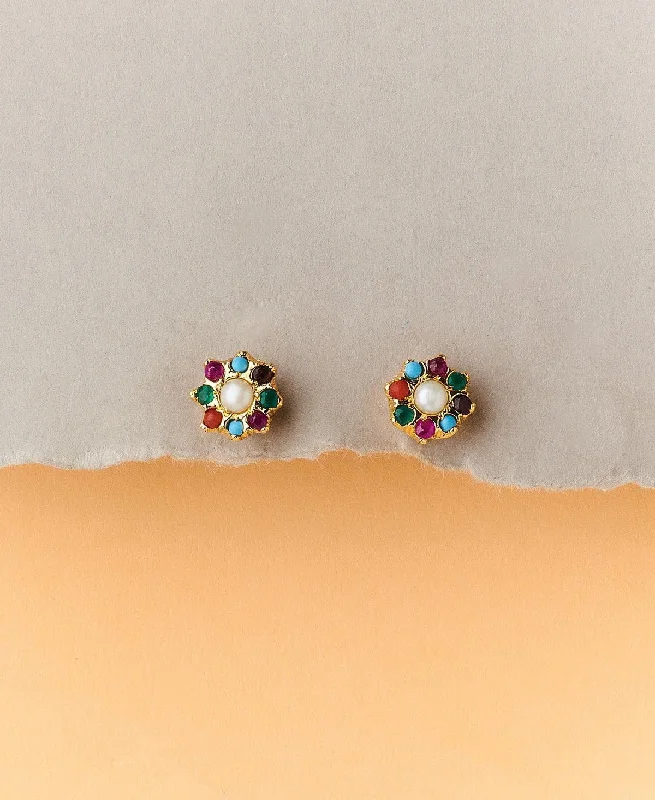 Navaratna Pearl Studded Earring