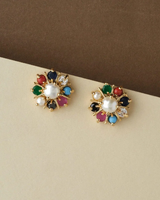 Navaratnam Stud Pearl Earring