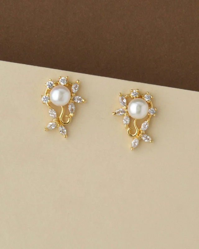 Floral Pearl & Stone Stud Earring