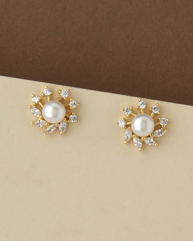 Floral Pearl & Stone Stud Earring