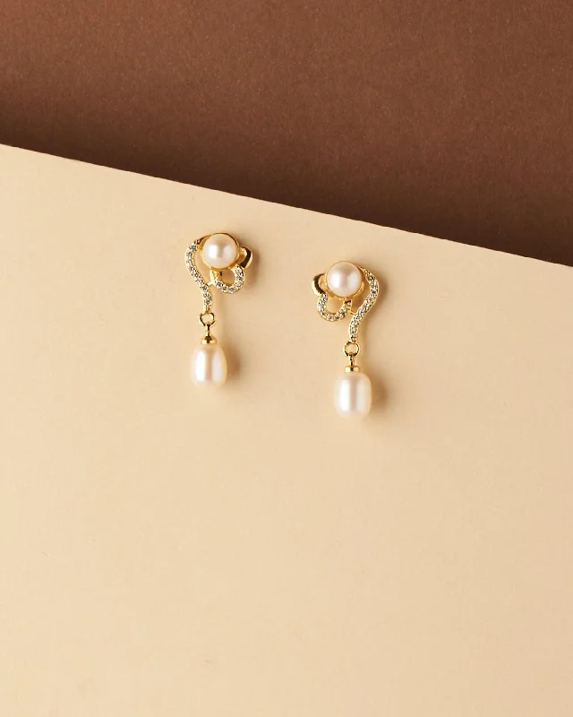 Delicate Stone Studded Pearl Earring